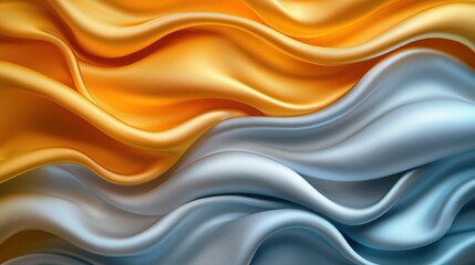 Aufkleber - Flowing silk fabric in vibrant orange and soft blue waves creates a captivating visual texture