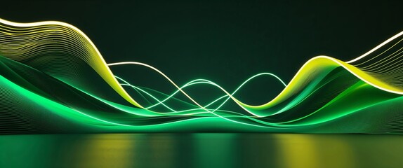 Aufkleber - green wave curve light rays on yellow dark background motion and energy concept modern and futuristic digital abstract artwork background