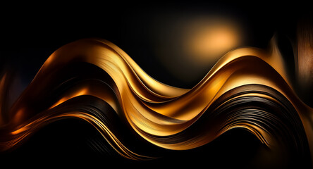 Poster - Golden waves flow smoothly on a dark backdrop, creating a luxurious, elegant visual. Flowing lines and colors evoke sophistication.