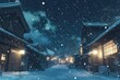© Rahmat - Snowfall on a Japanese village street at night