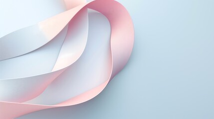 Poster - A minimalist 3D abstract background with soft pastel-colored ribbons intertwining, semi-transparent materials creating depth, smooth gradients and gentle reflections