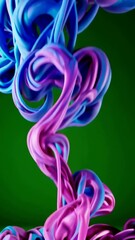 Poster - Vivid pink and blue abstract swirls dance against green background