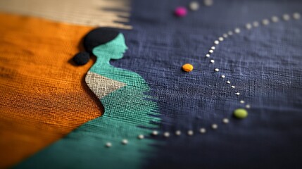 Poster - Abstract Artistic Representation of a Female Silhouette with Colorful Background and Simple Geometric Shapes