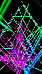 Poster - Vibrant neon light patterns forming dynamic geometric shapes on black background