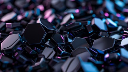 Poster -  A digital technology background with floating holographic interface elements, futuristic geometric shapes pulsating with energy, deep black and electric blue tones creating contrast