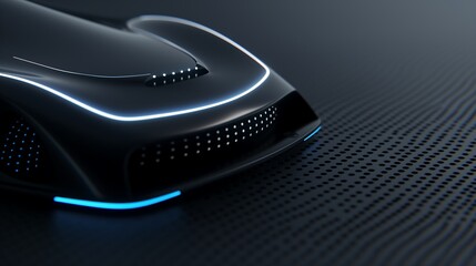 Poster - A minimalist futuristic technology background with smooth waveforms of light, subtle glowing dots connected in a digital web, dark gradient surfaces illuminated by electric blue accents