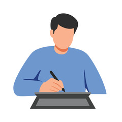 Poster - Person using a digital tablet for drawing in flat vector illustration