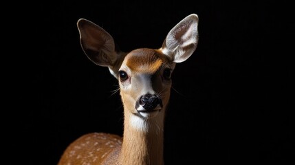 Poster - A detailed view of a deer's face against a dark background