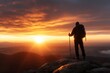 © c80 - Hiker enjoys breathtaking sunset view on mountain summit after long trek through serene landscape