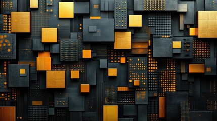 Aufkleber - Abstract gold black cubes tech background