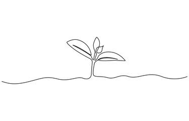 Continuous one line drawing of growing plant. Vector illustration, Growth, seedling, gardening concept single line. Editable outline.