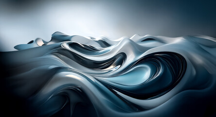 Aufkleber - Abstract flowing shapes in shades of blue and white create a smooth, dynamic visual texture. Light reflects on the curving fluid surface, highlighting contours.