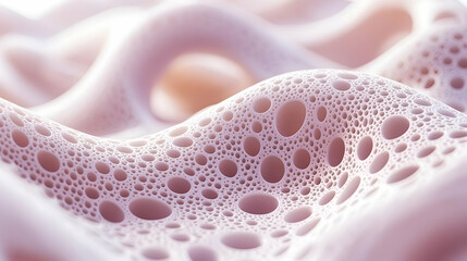 Poster - Abstract image of a soft, undulating surface with numerous circular holes.  The texture is smooth and pastel