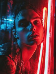Aufkleber - A person illuminated by a bright red light, perfect for use in scenes about emergency services or technology