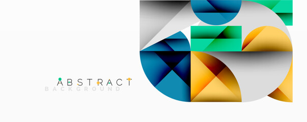 Poster - Abstract geometric artwork with overlapping circles and gradients, circle square triangle shapes background featuring sharp angular cuts, smooth shading, and structured layered composition