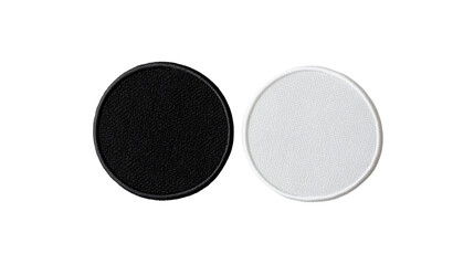 blank black and white round embroidered patch mockup isolated on white background