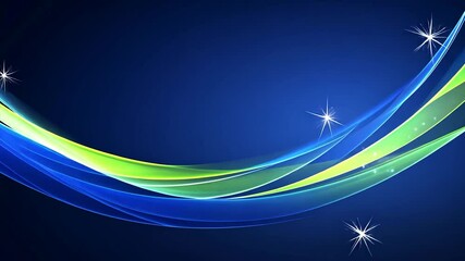 Poster - Blue green glowing waves, dark background, sparkling dust, website header