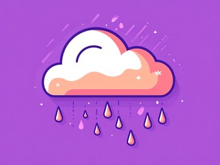 Poster - Colorful Cloud Illustration With Rain Droplets on a Vibrant Purple Background
