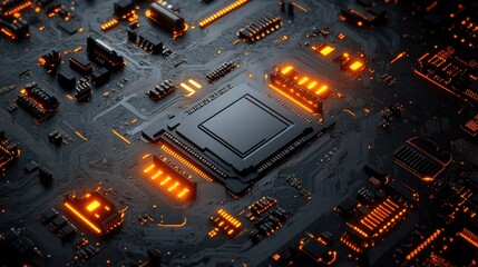 Poster - Glowing CPU on motherboard, technology background