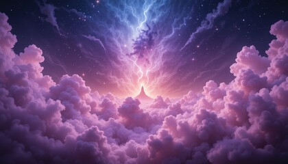Wall Mural - Celestial Lightning Strikes a Purple Cloud Mountain