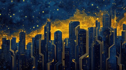 Aufkleber - Futuristic city skyline at night, digital art, cosmic background, website header