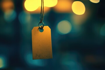 Poster - A single tag hanging from a string, often used as decoration or identification marker