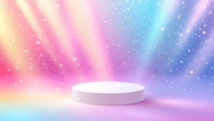 Poster - Product display on a platform with a vibrant abstract background for advertising