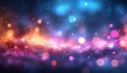 Poster - Space glitter dust backdrop with colorful cosmic cloud, stars, bokeh lights use