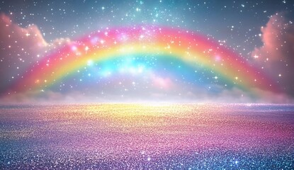 Poster - Enchanting rainbow shines over a glittery surface for magical backgrounds
