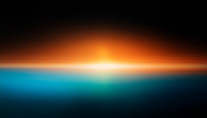 Color light horizontal overlay. Blurred orange-turquoise radiance soft texture on dark black abstract empty space background. Light in the galaxy with gradient colors on black background.