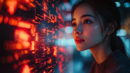 Poster - A person engages with sophisticated quantum computing visualizations, studying data on qubits, superposition, and entanglement in a futuristic environment showcasing advanced technology.