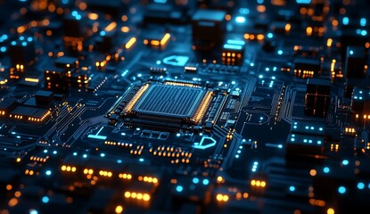 Poster - Circuit board close-up, displaying intricate electronic components for tech use