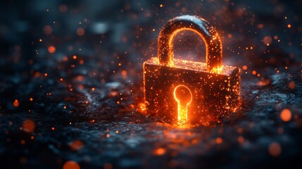 Fototapete - A glowing lock sits prominently in a dark environment, representing the vital role of encryption in quantum security.