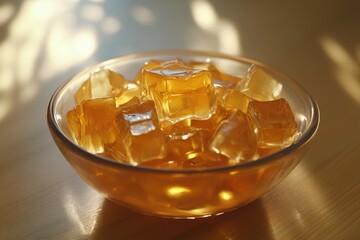 Poster - A bowl filled with ice cubes on a wooden table