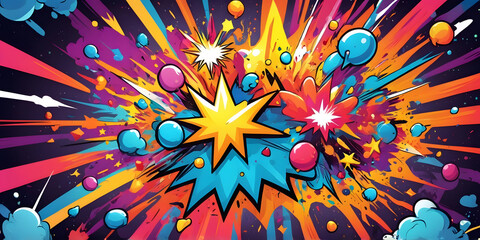 Poster - Explosive Abstract: A vibrant burst of colors and energy erupts from a central point, creating a dynamic and eye-catching abstract illustration, evoking feelings of excitement, chaos, and creativity.