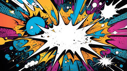 Poster - Comic Burst: A vibrant comic book explosion with dynamic lines and bold colors, ready for your text!