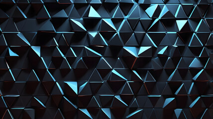 Poster - geometric abstraction: a complex array of dark blue triangular shapes with a sense of depth, casting