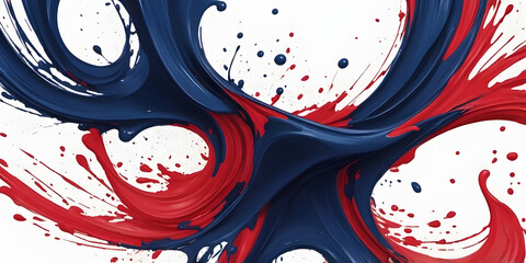Poster - Colors in Motion: Dynamic splash of red and blue paint interacting, creating an abstract design. The textures and motion convey a sense of energy, chaos, and creativity