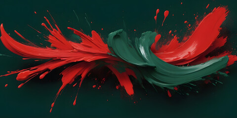 Poster - Artistic Brushstrokes: A dynamic composition of red and green paint strokes explodes across the surface. The strokes swirl and overlap, forming a visually captivating abstract design.