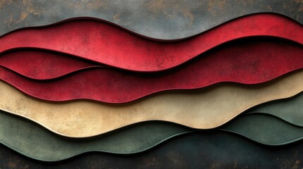 Aufkleber - abstract wavy red, beige, green layers; textured background; design element