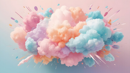 Poster - Explosion of Colors: A vibrant explosion of pastel-colored clouds and bursts creating a whimsical and dreamy composition with abstract art