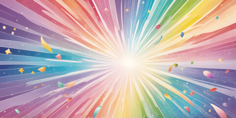 Poster - burst of color: a dynamic explosion of vibrant rainbow hues radiates from a central point, surrounde
