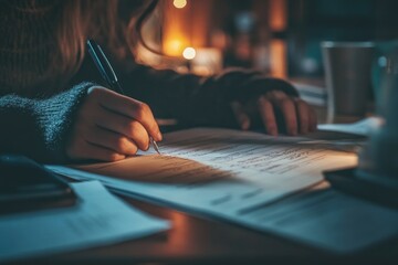 Aufkleber - Close-up shot of a person holding a pen and writing on a piece of paper