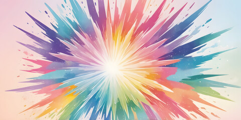 Poster - Explosion of Colors: A vibrant explosion of multicolored paint bursts outwards, radiating energy and dynamism against a soft, pastel gradient backdrop.