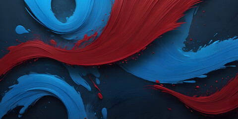 Poster - brushstrokes of contrast: a dynamic composition of intertwined red and blue brushstrokes, blending a