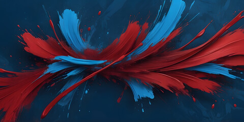 Poster - abstract brushstroke: dynamic streaks of crimson and cerulean dance across a canvas, capturing the e