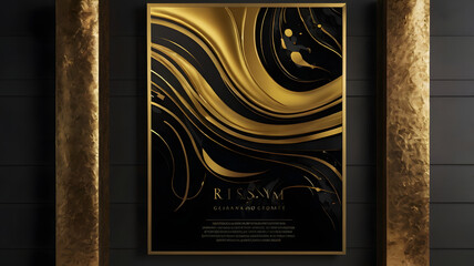 Poster - Elegance in Gold: A meticulously designed poster with a luxurious black and gold color scheme, flanked by decorative pillars. Capturing an aesthetic that is modern.