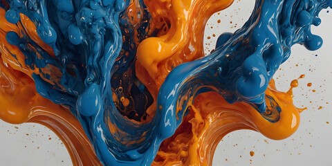 Poster - Chromatic Collision: A dynamic abstract composition where vibrant blue and orange liquids collide and explode, creating a mesmerizing display of color, texture, and movement. 
