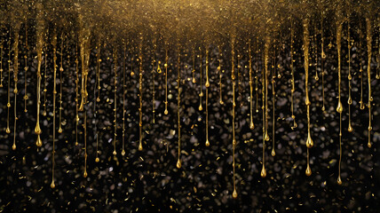 Poster - golden drizzle: abstract composition showing golden glitter and shimmering rain-like effect cascadin