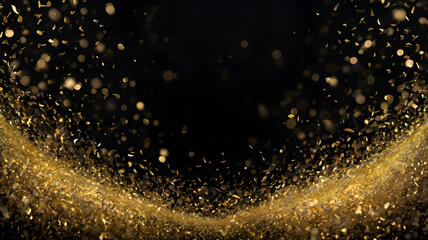 Poster - golden sparkle: a captivating visual of shimmering golden particles suspended against a dark backdro
